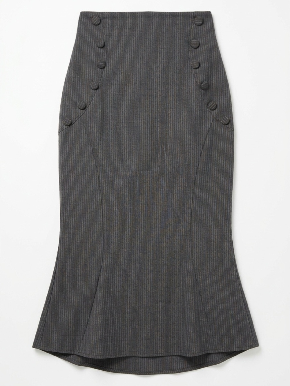 Vintage Le Château Gray Pinstripe Button-Detail Midi Skirt Size 3/4